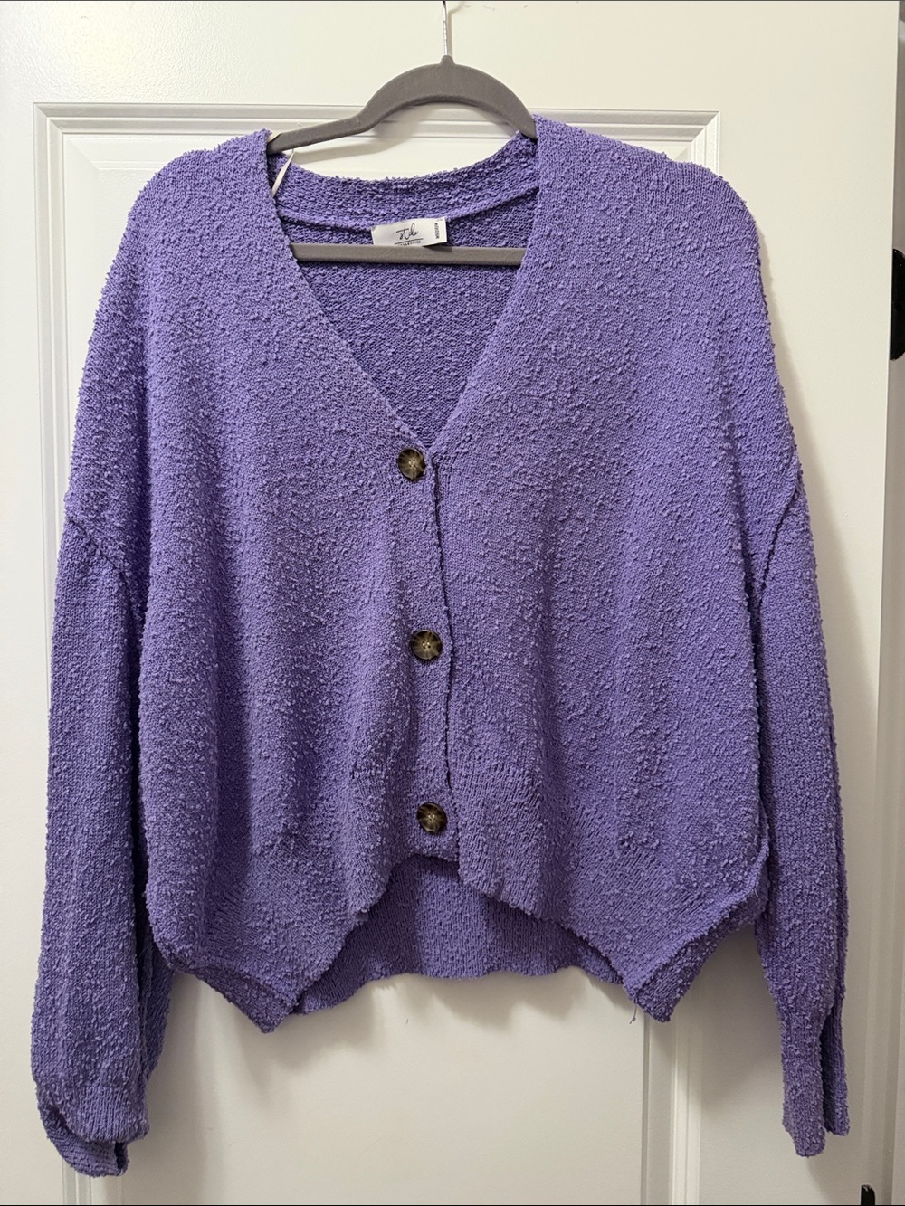 Relaxed V-Neck Purple Bouclé Button Cardigan